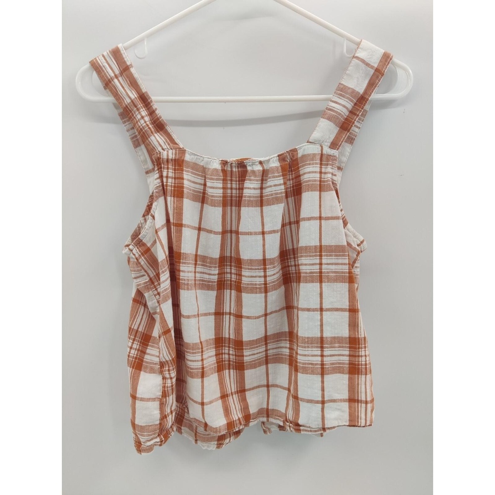 Ana Tank Top Womens Size Medium Petite Plaid Button Front Gathered Neckline Boho - Picture 4 of 10